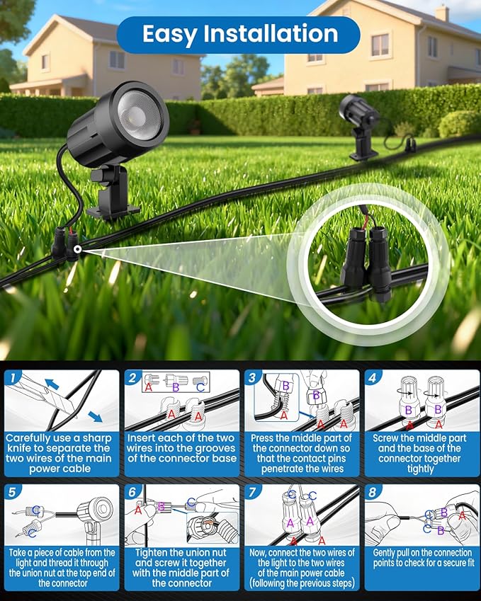 ZZXX All-in-One LED Landscape Lighting Kit, 2700K Waterproof Outside Spotlights - Image 5