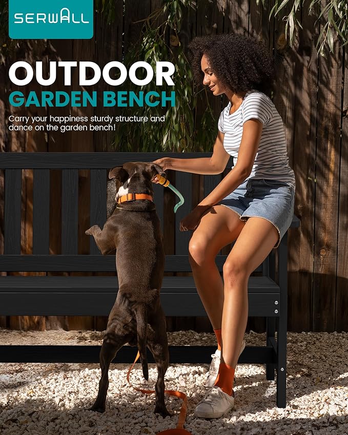 SERWALL Outdoor Bench, HDPE Outdoor Benches Weatherproof, 2-Person Garden Bench - Image 7