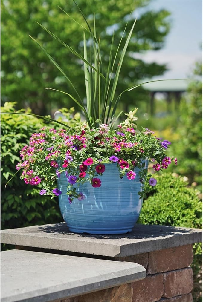 Garden Elements Indoor/Outdoor Glazed Brushed Happy Plastic Planter, Bright Blue - Image 5