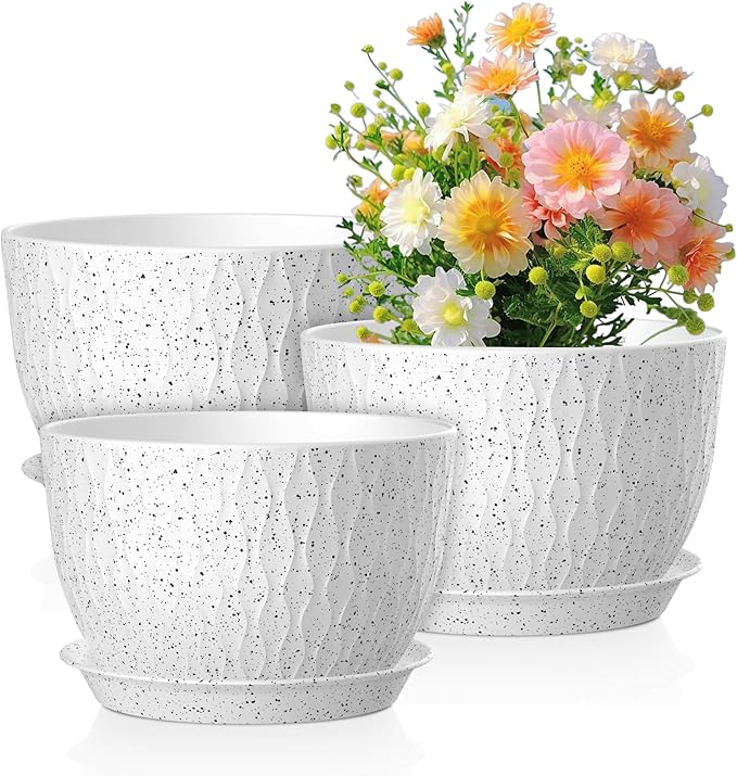 12/10/9 inch Large Flower Pots, 3 Set Big Plant Pots by Meowell