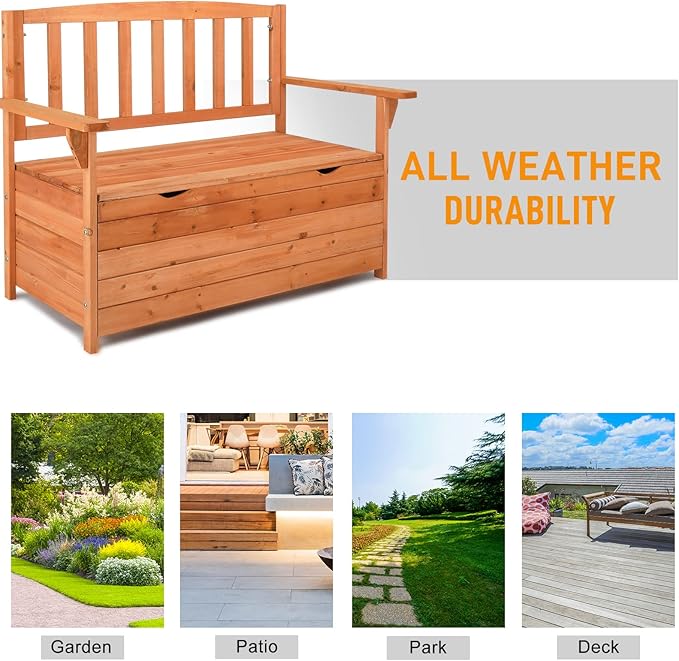 Outvita Outdoor Wood Storage Bench, Wooden Large Deck Box - Image 7