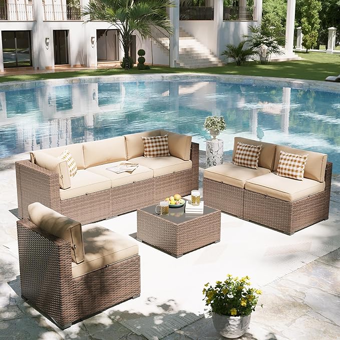 Aoxun Patio Furniture Set, 7 Piece Outdoor Sectional Sofas - Image 4