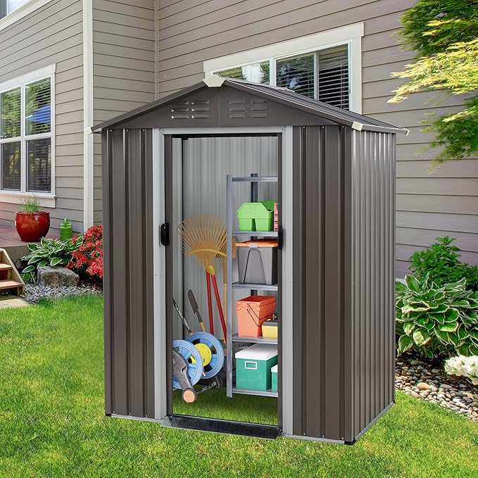Vongrasig 5 x 3 x 6 FT Outdoor Storage Shed, Metal Tool Shed Clearance Garden - Image 2