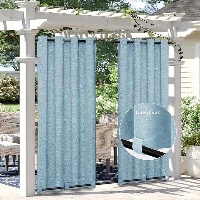 Easy-Going Linen Look Outdoor Curtains Waterproof Windproof Porch Curtains by Easy-Going