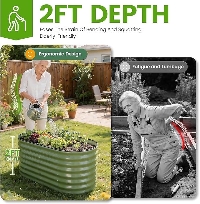 Galvanized Raised Garden Bed Outdoor 24'' Deep | Oval Metal Garden Beds - Image 2