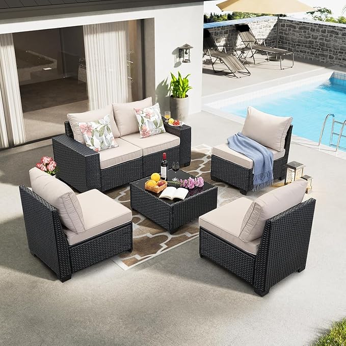 Jing's Villa 6-Piece Patio Furniture Set, All-Weather Outdoor Wicker Sectional - Image 9