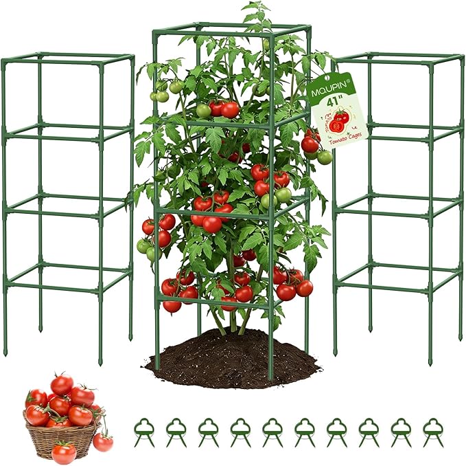 MQUPIN Tomato Cages, 4 Packs Square Tomato Cage by MQUPIN