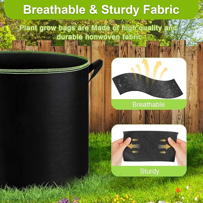 6-Pack 5 Gallon Grow Bags - 300G Heavy Duty Aeration Fabric Pots - Image 5