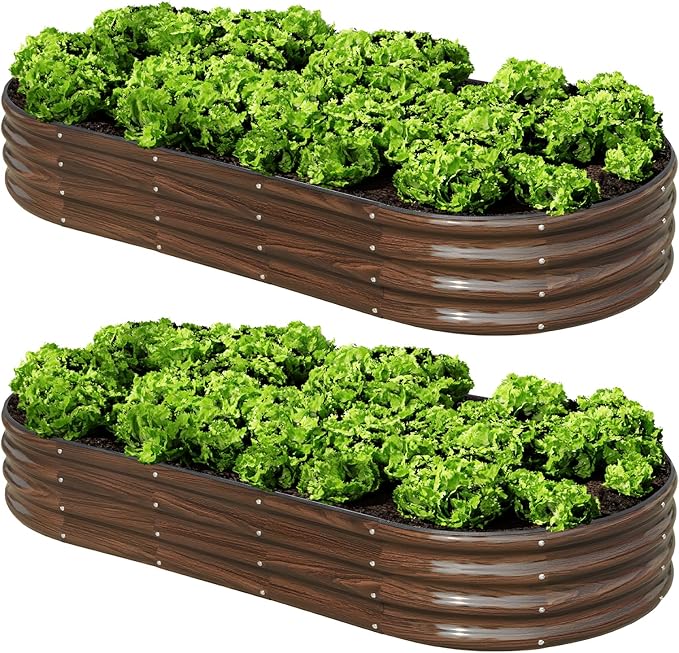 SnugNiture 2 Pcs 6x3x1ft Raised Garden Bed Kit, Outdoor Oval Metal Garden by snugniture