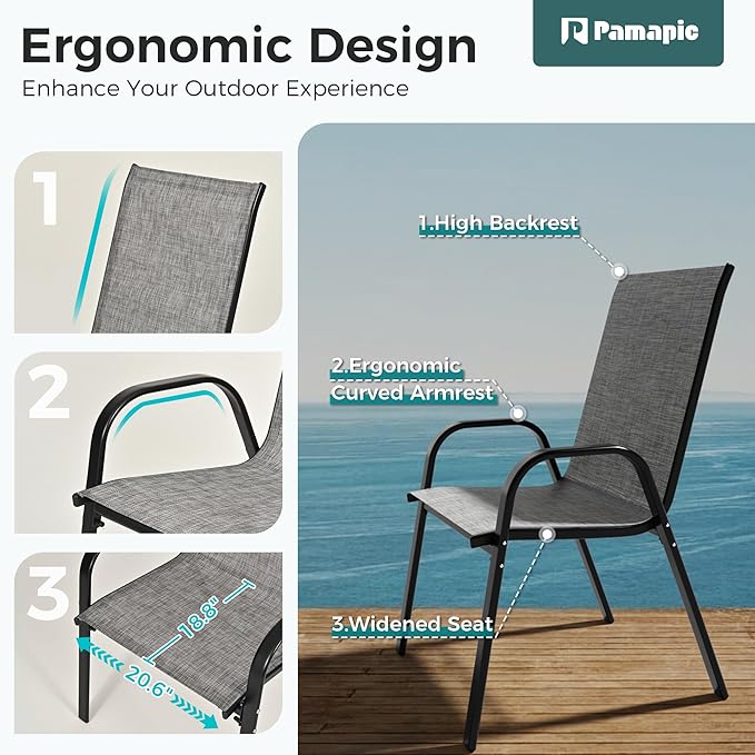 Pamapic Outdoor Dining Sets for 4, Square Steel Slat Table - Image 9