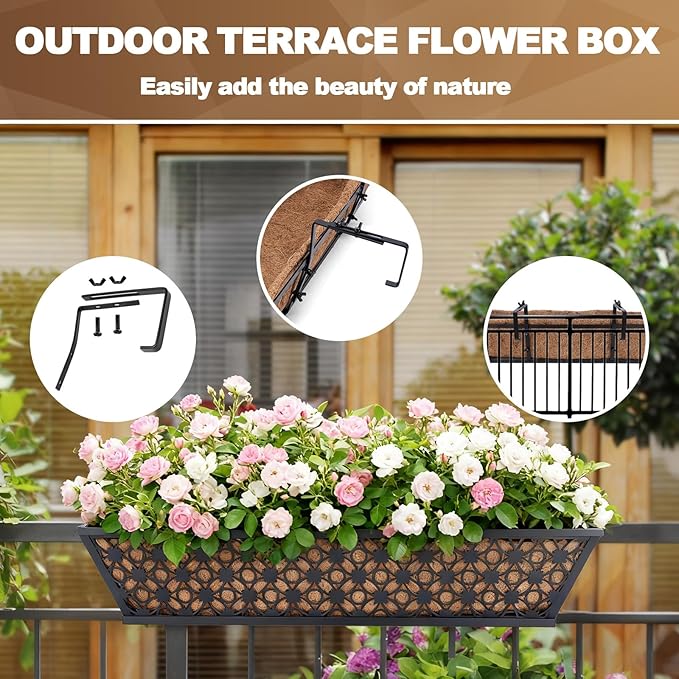 24 Inch Window Box Planters Outdoor, Deck Railing Planter Boxes - Image 5