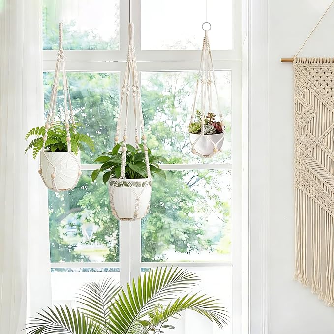 3 Pack Macrame Plant Hanger Indoor 3 Different Sizes Hanging Planter Basket - Image 2