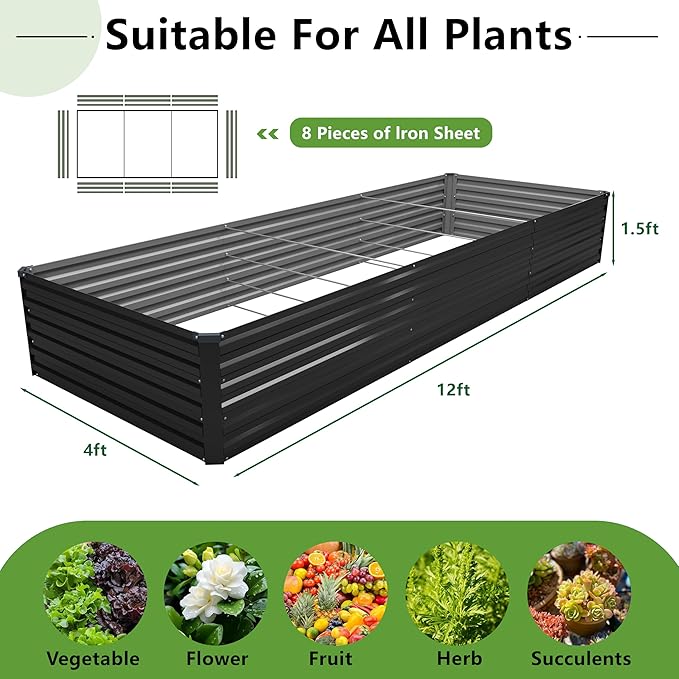12x4x1.5FT Galvanized Raised Garden Bed, Vegetable Boxes-Rectangle Metal Flower - Image 2