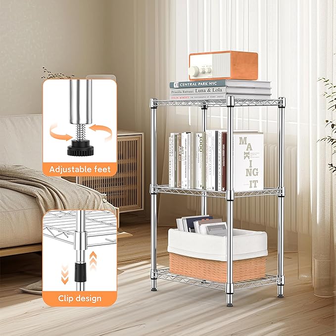 3 Tiers Shelf Metal Storage Shelves Wire Rack Closet Organizers - Image 4