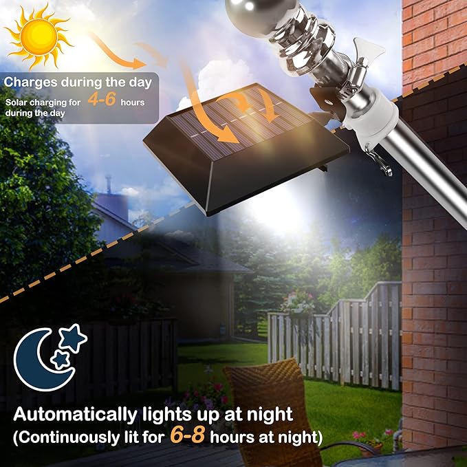 Solar Flag Pole Light, Bright White 6000k Flagpole Light Upgrade Solar Powered - Image 5