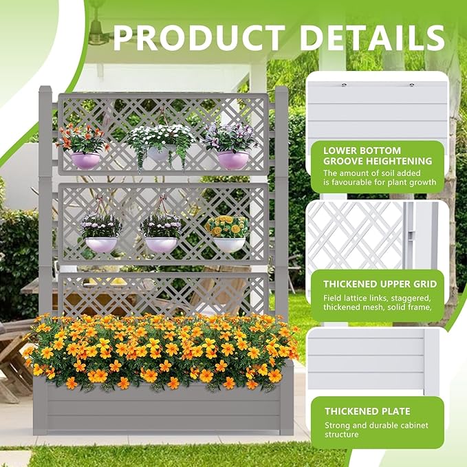 Raised Garden Bed with Trellis for Climbing Plants, 43.43" L x 18.27" W x - Image 5