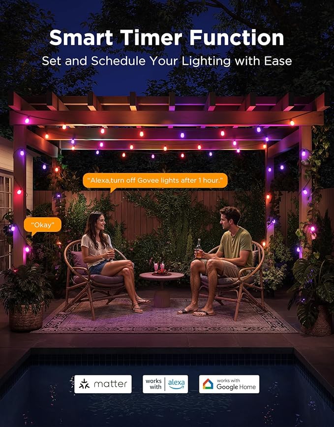 Govee S14 Bulb Outdoor String Lights 2, 48ft Smart RGBIC Warm White Patio Lights - Image 5