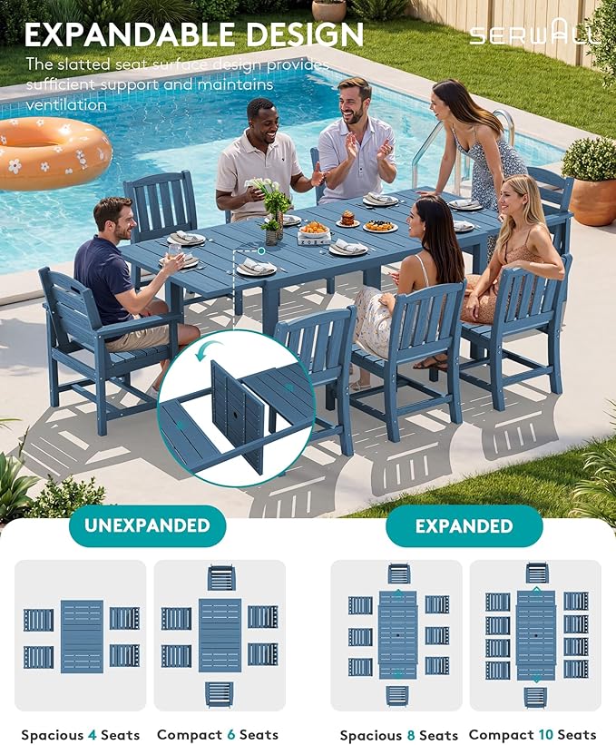 SERWALL 9-Piece Outdoor Dining Set, All Weather HDPE Outdoor Furniture Set - Image 4