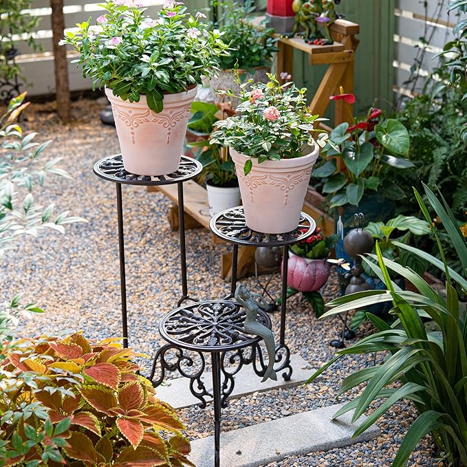 Sungmor Heavy Duty Cast Iron Plant stand, 3 Tier Foldable Metal Plant Shelf - Image 3