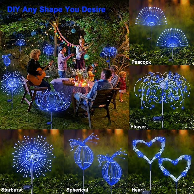 Solar Garden Lights Outdoor, 2 Pack 120 LED Twinkling Firework Lights Decorative - Image 4