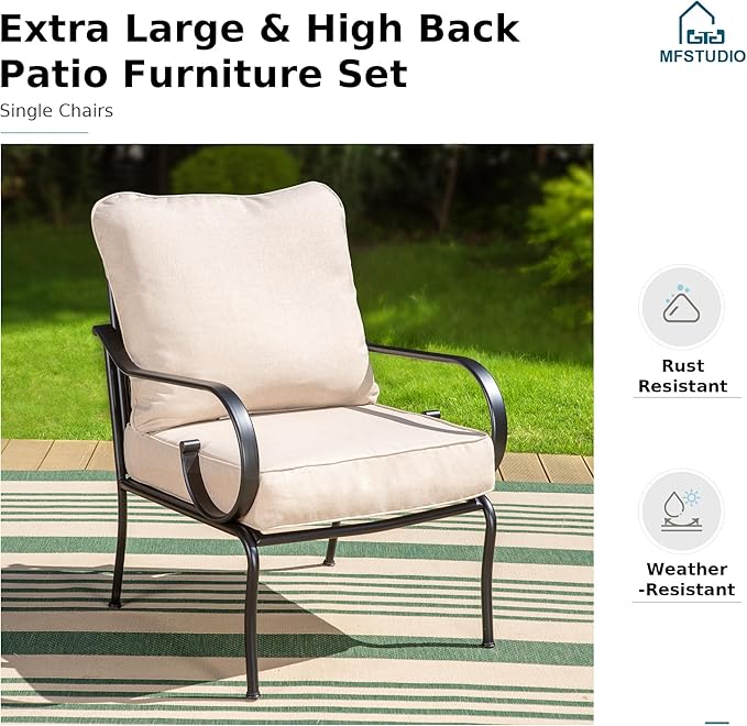 MFSTUDIO 5 Seats Large Metal Patio Conversation Sets, 4 Pieces Outdoor - Image 5