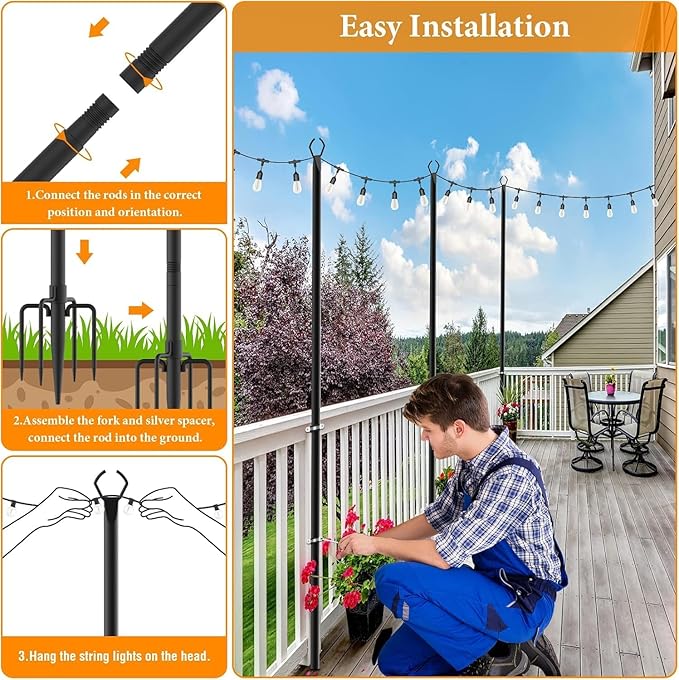 10 Pack String Light Poles, 10 Ft Light Poles - Image 5