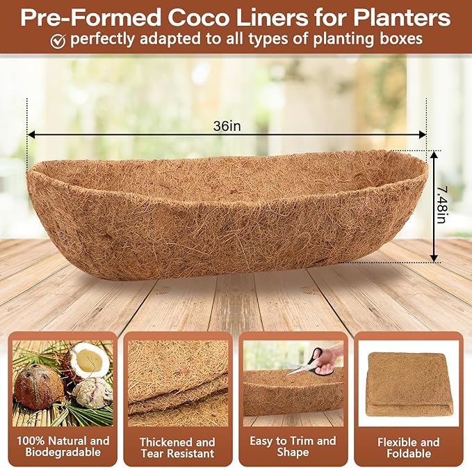 Legigo 4PCS 36 Inch Natural Trough Coco Coir Liners Planters Replacement - Image 2