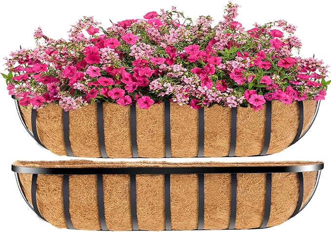 30 Inch Window Deck with Coco Liner, Fence Metal Hanging Flower Planter Window by YM