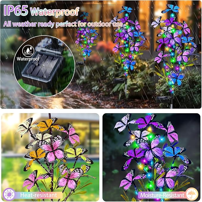 Solar Garden Lights Outdoor Waterproof, 6 Pack Solar Butterfly Lights - Image 4