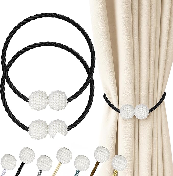 Hion Magnetic Curtain Tiebacks Black 2pcs, Curtain Tiebacks Buckles Holdbacks by Hion