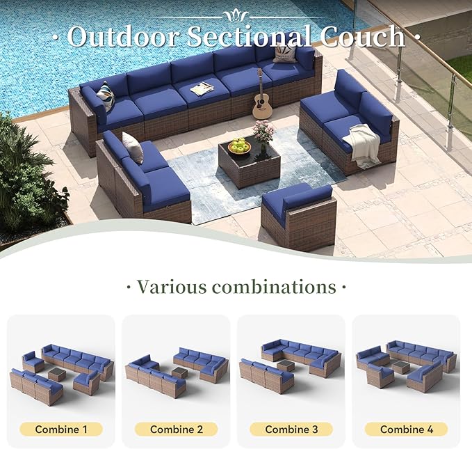 Aoxun 11 Piece Patio Furniture Set Wicker Rattan Patio Conversation Set Outdoor - Image 4