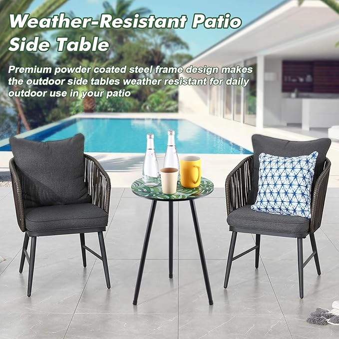 Metal Outdoor Side Tables Set of Two Small Outside Round End Table - Image 5