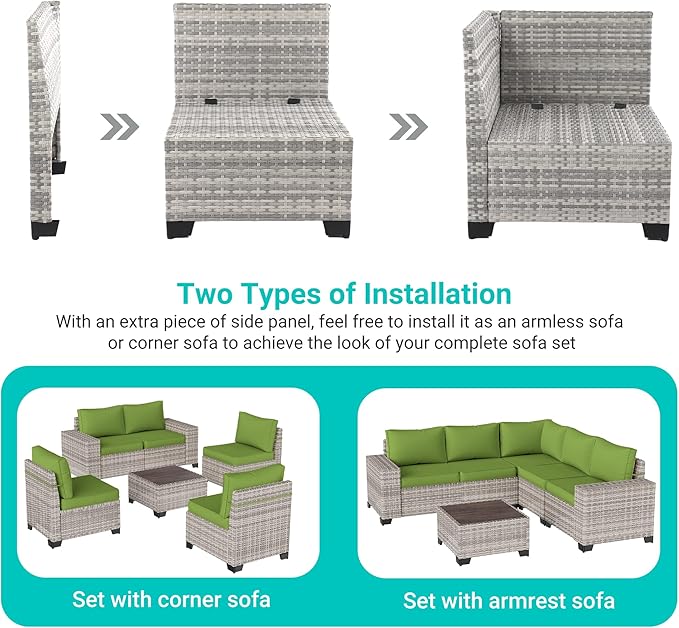6-Piece Outdoor Patio Furniture Set Wicker Sectional Sofa Set, Patio - Image 3