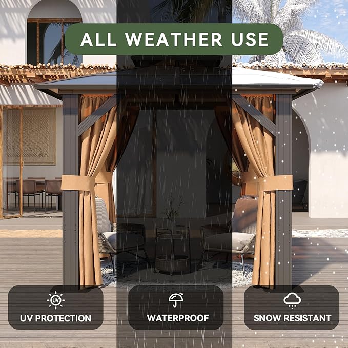 Aoxun 8'x8' Hardtop Gazebo, Aluminum Frame Permanent Pavilion - Image 5