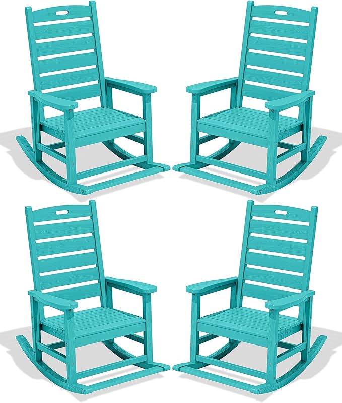 SERWALL Outdoor Rocking Chair Set of 4, Oversized HDPE Patio Rocking Chair by SERWALL