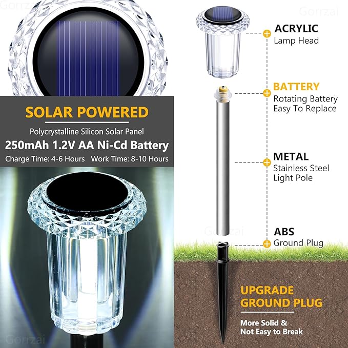 Solar Pathway Lights 10 Pack Christmas Solar Lights Outdoor Waterproof 6000K - Image 2