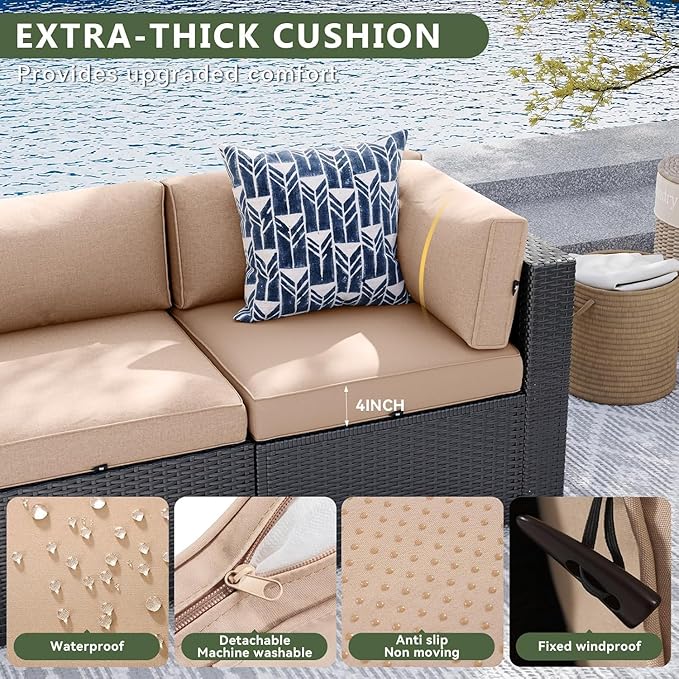 Aoxun 7 Piece Patio Furniture Set, Wicker Rattan Patio Sectional Sofa, Outdoor - Image 4
