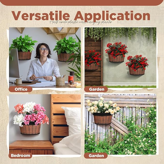 Layhit 6 Pcs Wall Hanging Planters Outdoor Pot Planter Wine Barrel Planter - Image 4
