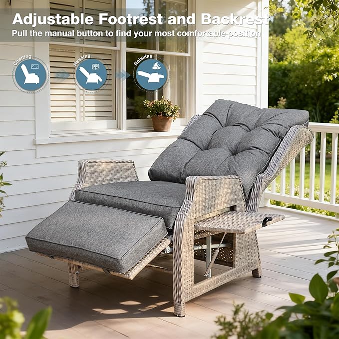 Outdoor Recliner with Adjustable Back and Footrest, Patio 150° Lay Flat - Image 3