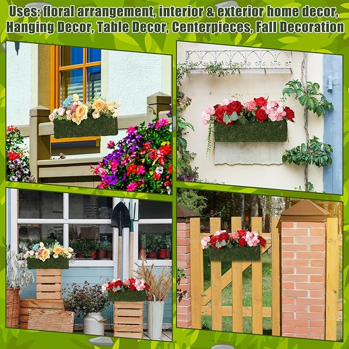 Maxdot 4 Pack Moss Window Box Planters, 16 Inch Rectangular Decorative Planter - Image 5