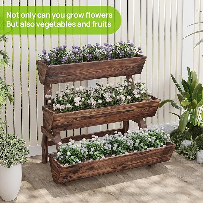 3-Tiers Wooden Raised Garden BedPlanter Box Gardening Outdoor Planter Box Patio - Image 7
