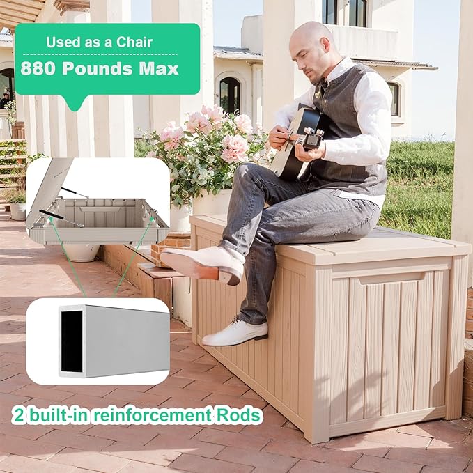 200 Gallon Resin Deck Box, Lockable Patio Outdoor Storage Box - Image 6