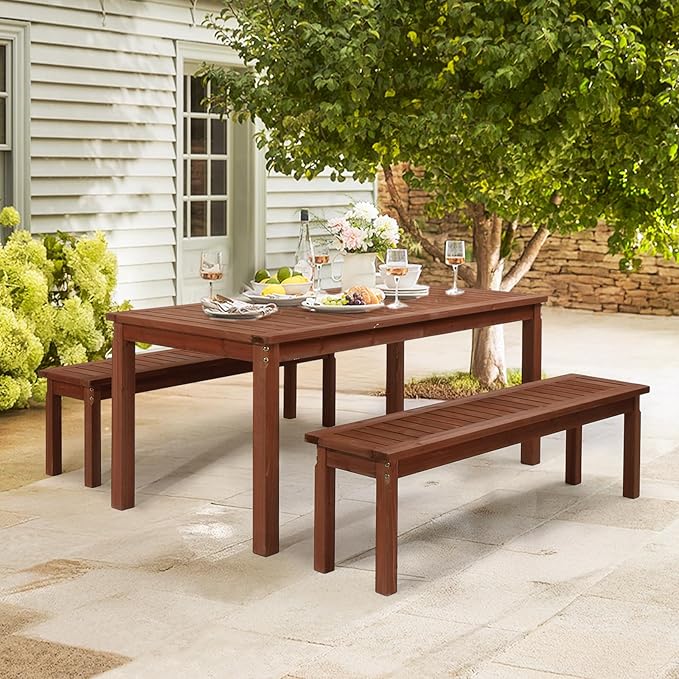 VINGLI Outdoor Wooden Bench, 62” Porch Bench Outdoor Backless Garden Bench - Image 6