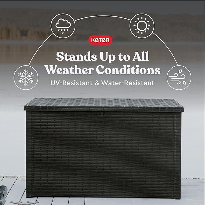 Keter Java XXL 230 Gallon Resin Rattan Look Large Outdoor Storage Deck Box - Image 7