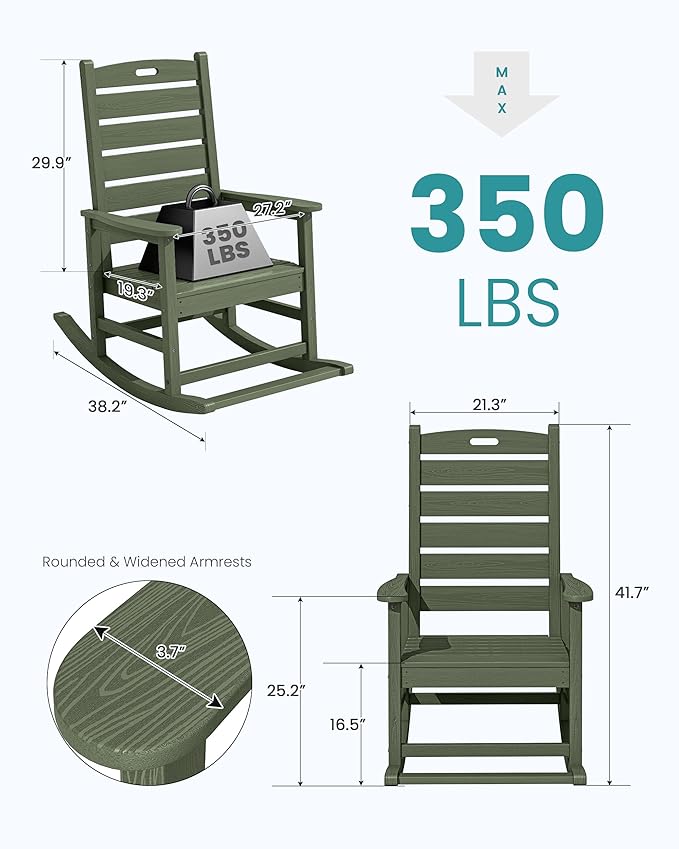 SERWALL Outdoor Rocking Chair Set of 4, Oversized HDPE Patio Rocking Chair - Image 3