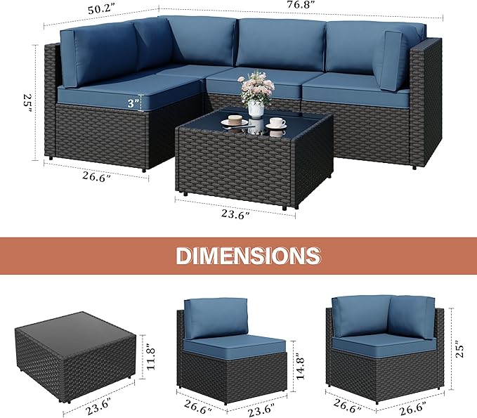 JAMFLY Patio Furniture Sets, 5-Piece Outdoor Patio Furniture - Image 2