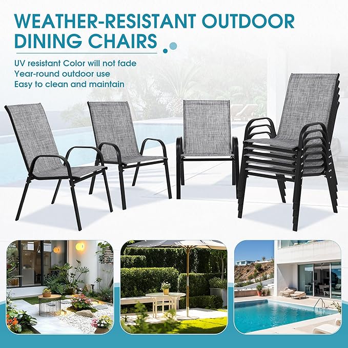 Outdoor Stackable Chairs Set of 8, Stacking Patio Chairs - Image 6