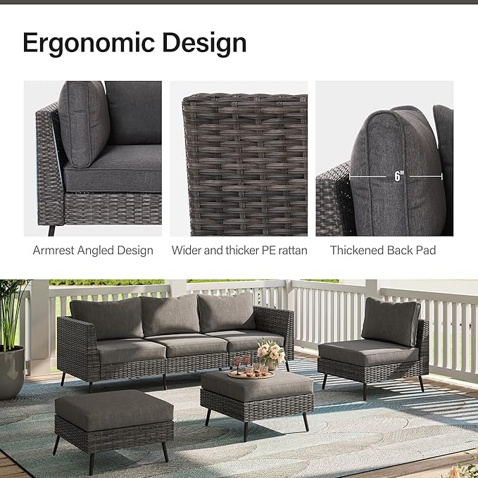 LAUSAINT HOME Outdoor Patio Furniture, 6 Piece Outdoor Sectional Sofa PE Rattan - Image 3