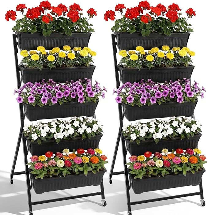 2 Pack 5-Tier Vertical Garden Planter 4.5 ft Tall Raised Garden Bed by Briwooody