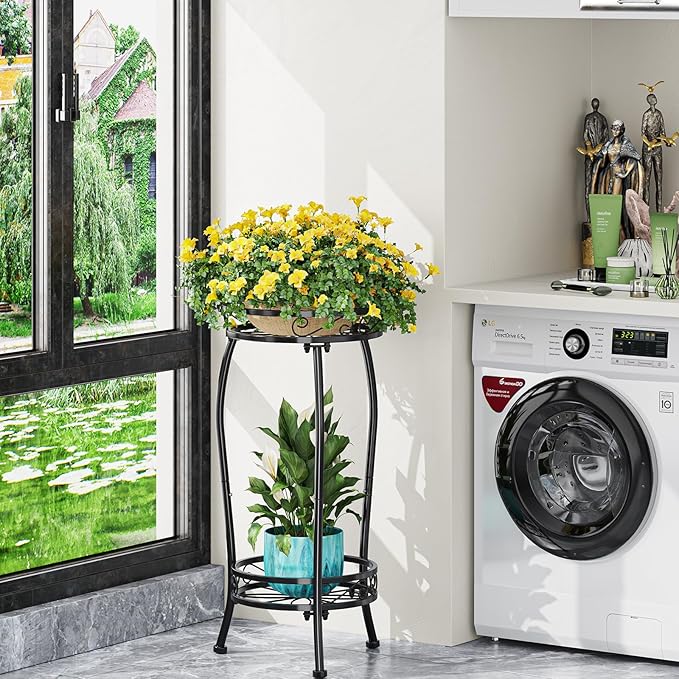 Simple Trending Plant Stand Indoor Outdoor, Tall Round Plant Shelf, 2 Tiers - Image 4